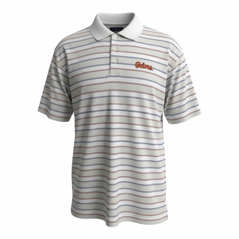 Florida Gators Golf Polo Short Sleeve‎ Shirt Men's 2XL White Stripe Bolle UF